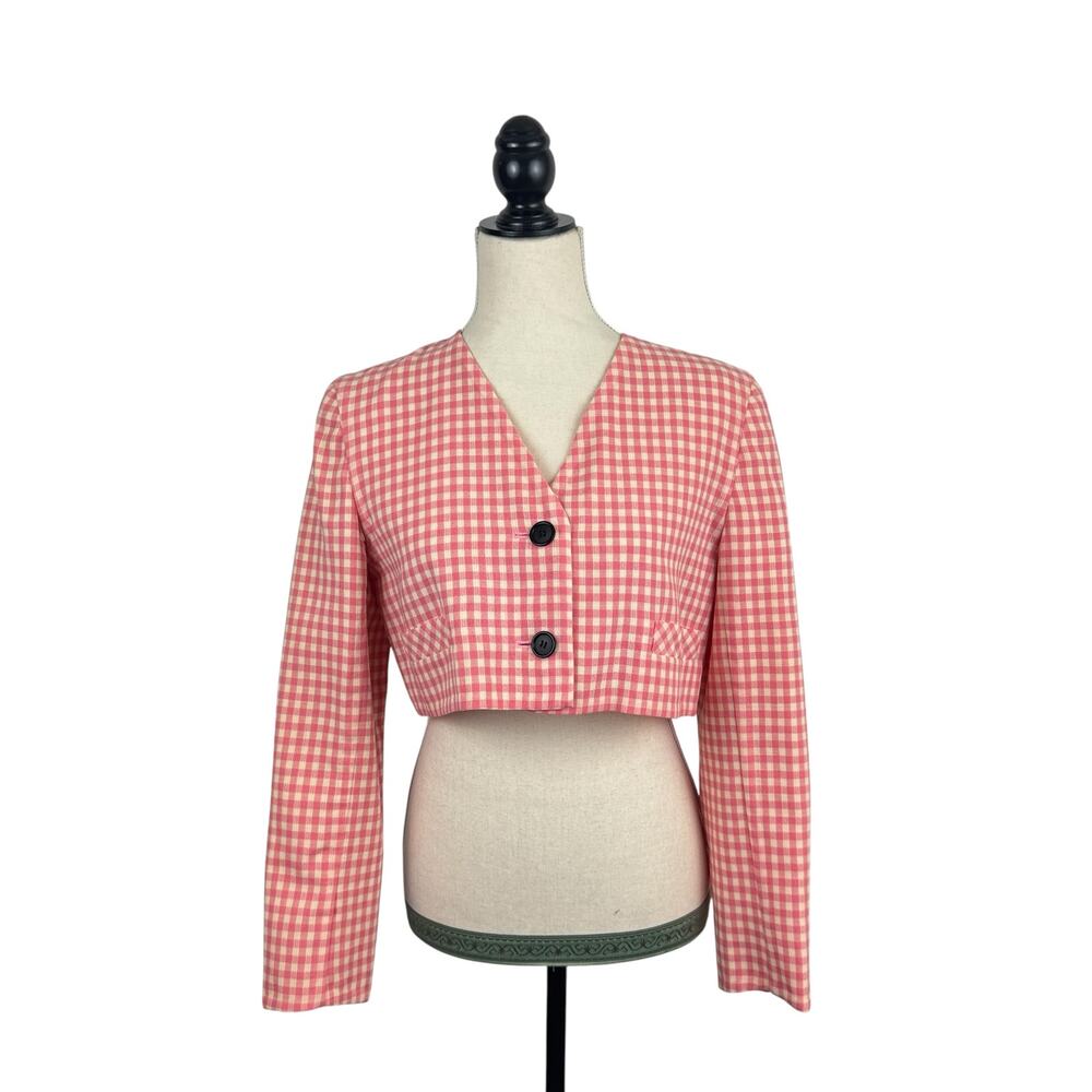 VTG Bill Blass Cropped Wool Gingham Blazer